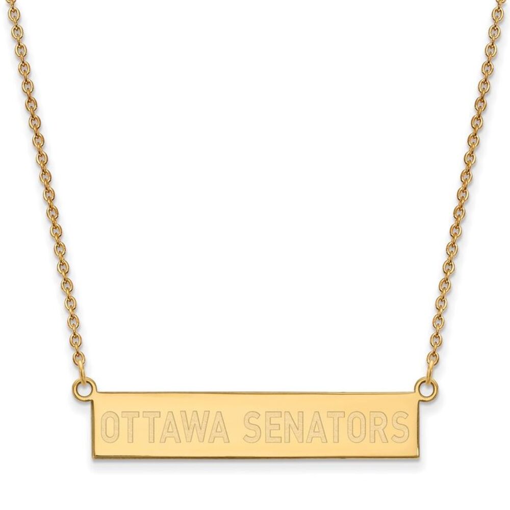 SS 14k Yellow Gold Plated NHL Ottawa Senators SM Bar Necklace, 18 Inch